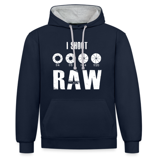 Filterfotograf Kontrast Hoodie – Unisex Kapuzenpullover mit Kopfhörerführung - Navy/Grau meliert