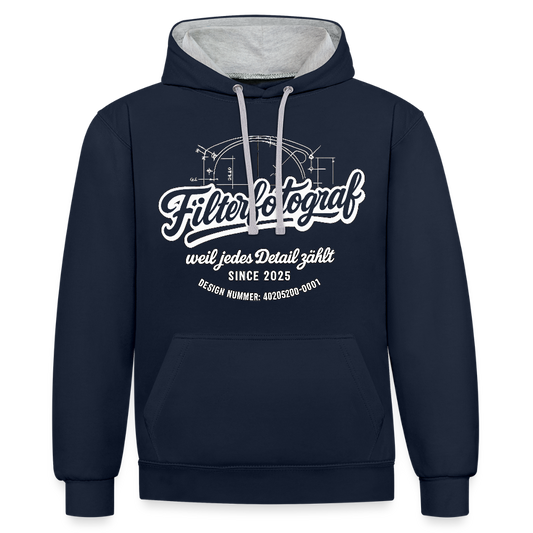 Filterfotograf Kontrast Hoodie – Unisex Kapuzenpullover mit Kopfhörerführung - Navy/Grau meliert