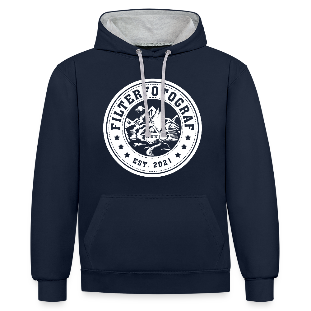 Filterfotograf Kontrast Hoodie – Unisex Kapuzenpullover mit Kopfhörerführung - Navy/Grau meliert