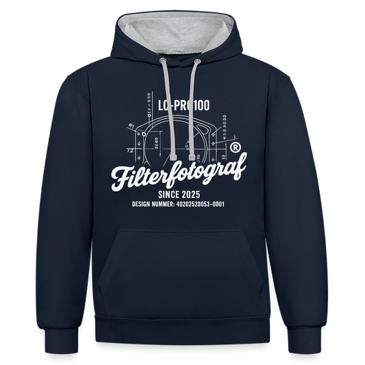 Filterfotograf Kontrast Hoodie – Unisex Kapuzenpullover mit Kopfhörerführung - Navy/Grau meliert