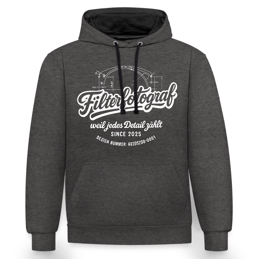 Filterfotograf Kontrast Hoodie – Unisex Kapuzenpullover mit Kopfhörerführung - Anthrazit/Schwarz