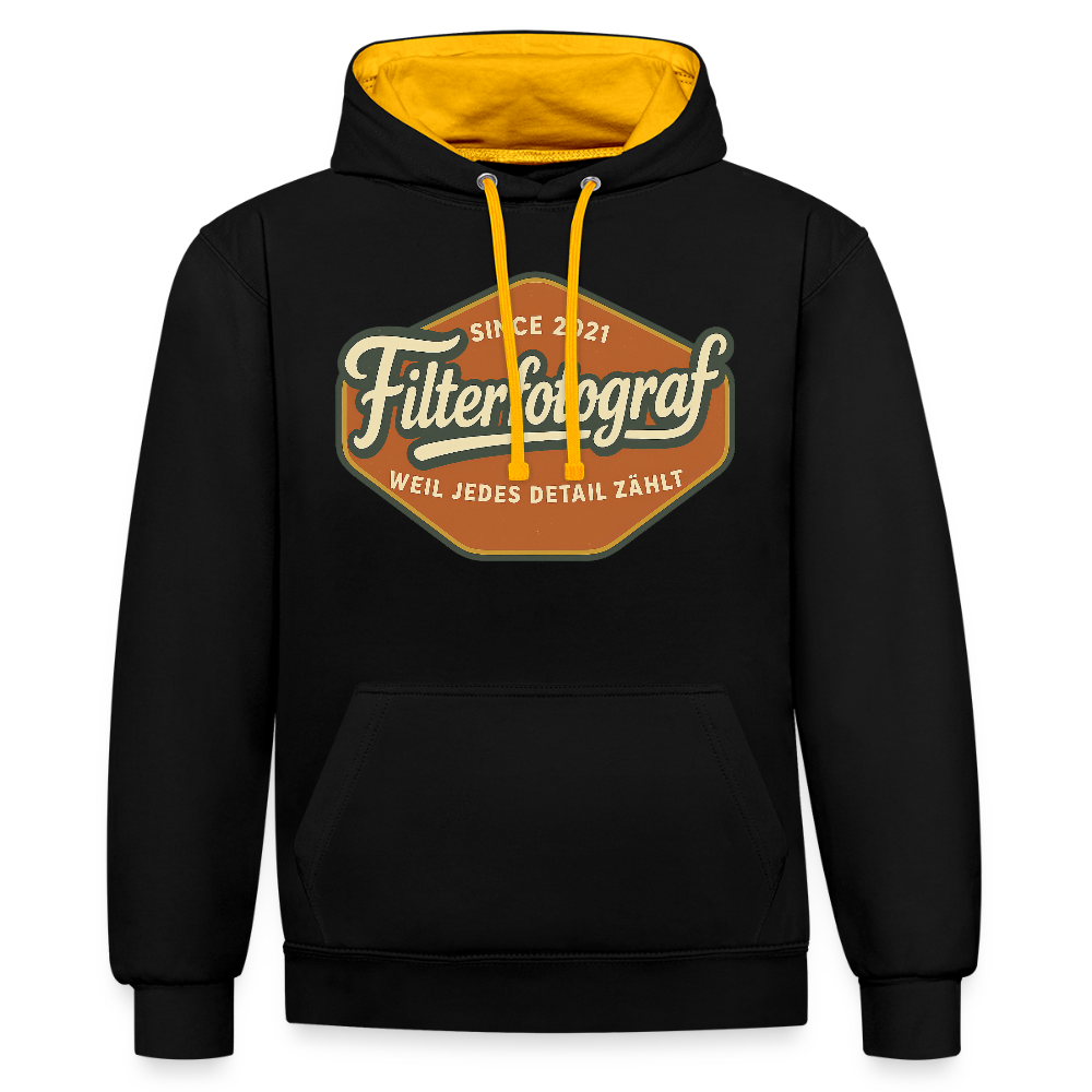 Filterfotograf Kontrast Hoodie – Unisex Kapuzenpullover mit Kopfhörerführung - Schwarz/Gold