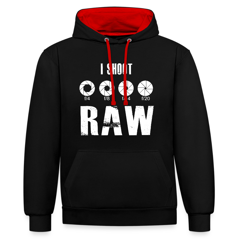Filterfotograf Kontrast Hoodie – Unisex Kapuzenpullover mit Kopfhörerführung - Schwarz/Rot