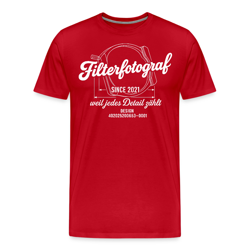 FILTERFOTOGRAF® Männer Premium T-Shirt – Front- & Ärmel­druck, nachhaltig & fair produziert - Rot