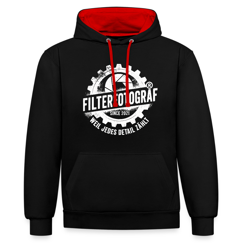 Filterfotograf Kontrast Hoodie – Unisex Kapuzenpullover mit Kopfhörerführung - Schwarz/Rot