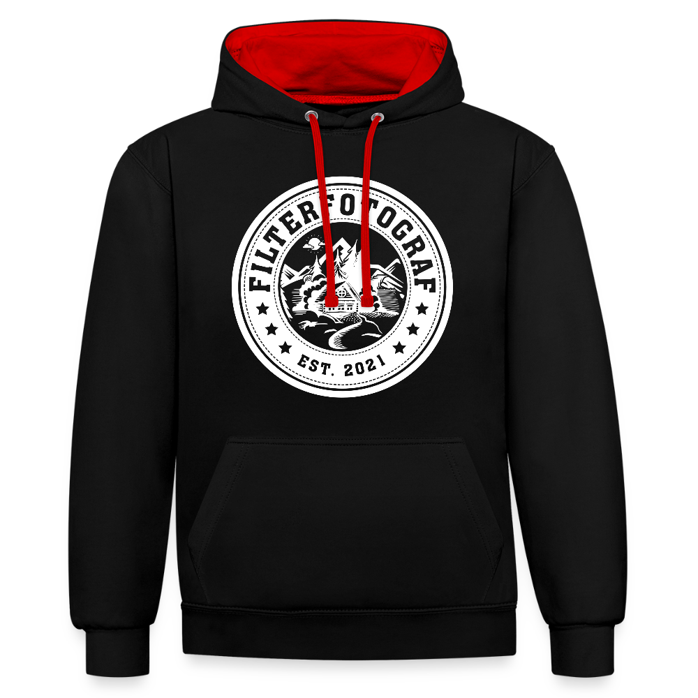 Filterfotograf Kontrast Hoodie – Unisex Kapuzenpullover mit Kopfhörerführung - Schwarz/Rot