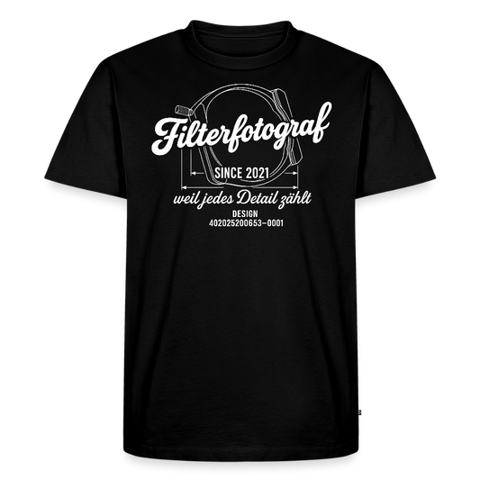 FILTERFOTOGRAF® Männer Premium T-Shirt – Front- & Ärmel­druck, nachhaltig & fair produziert - Schwarz