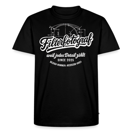 FILTERFOTOGRAF® Männer Premium T-Shirt – Front- & Ärmel­druck, nachhaltig & fair produziert - Schwarz