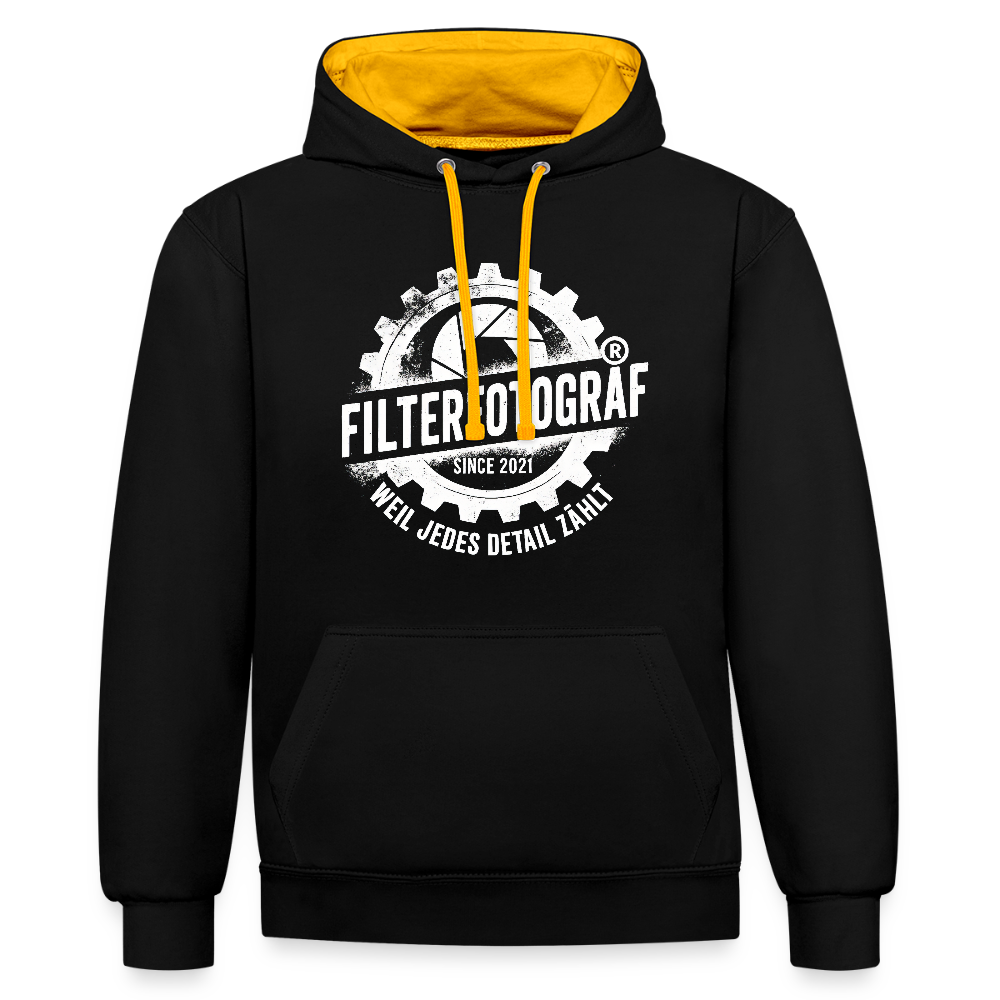 Filterfotograf Kontrast Hoodie – Unisex Kapuzenpullover mit Kopfhörerführung - Schwarz/Gold