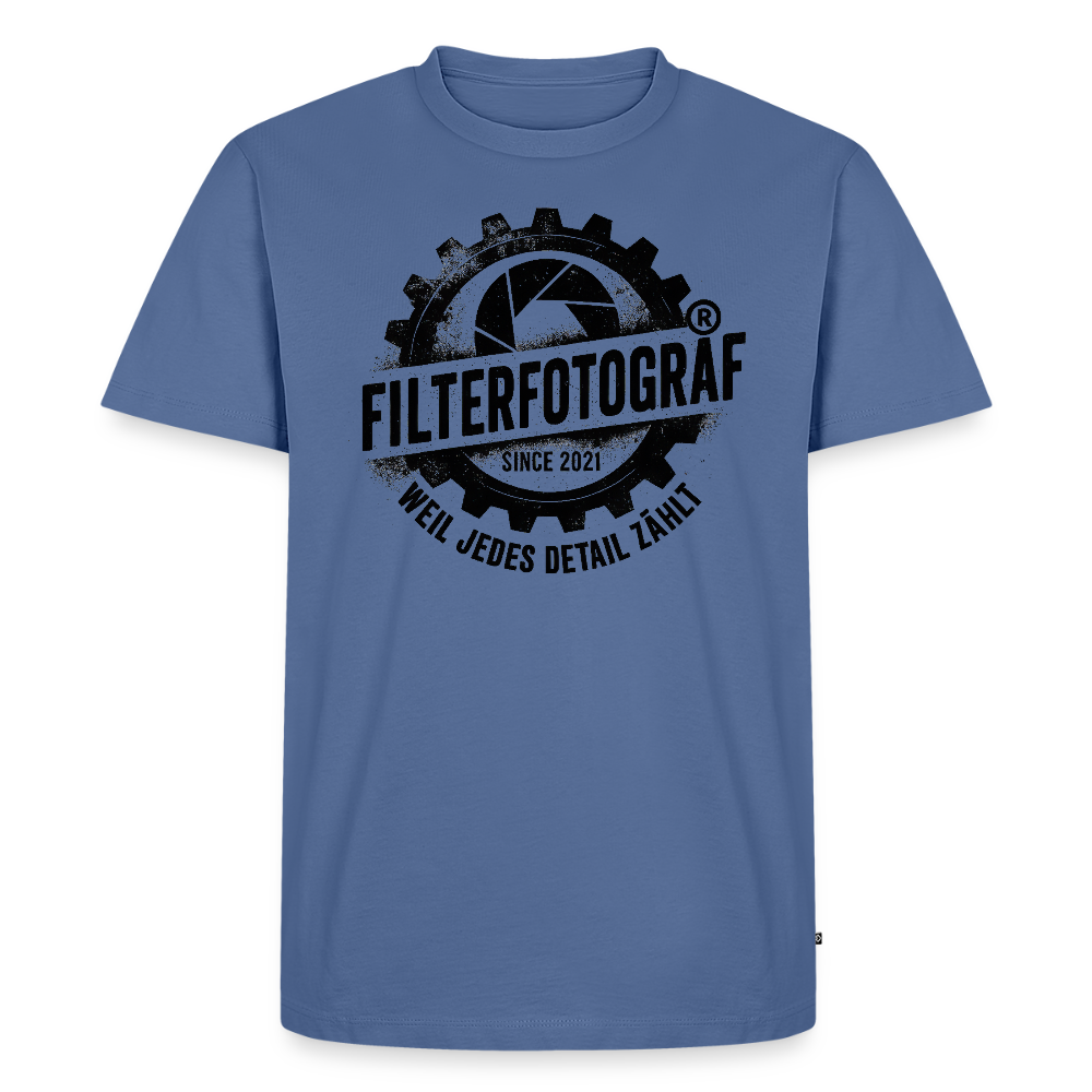 FILTERFOTOGRAF® Männer Premium T-Shirt – Front- & Rückendruck, nachhaltig & fair produziert - Taubenblau