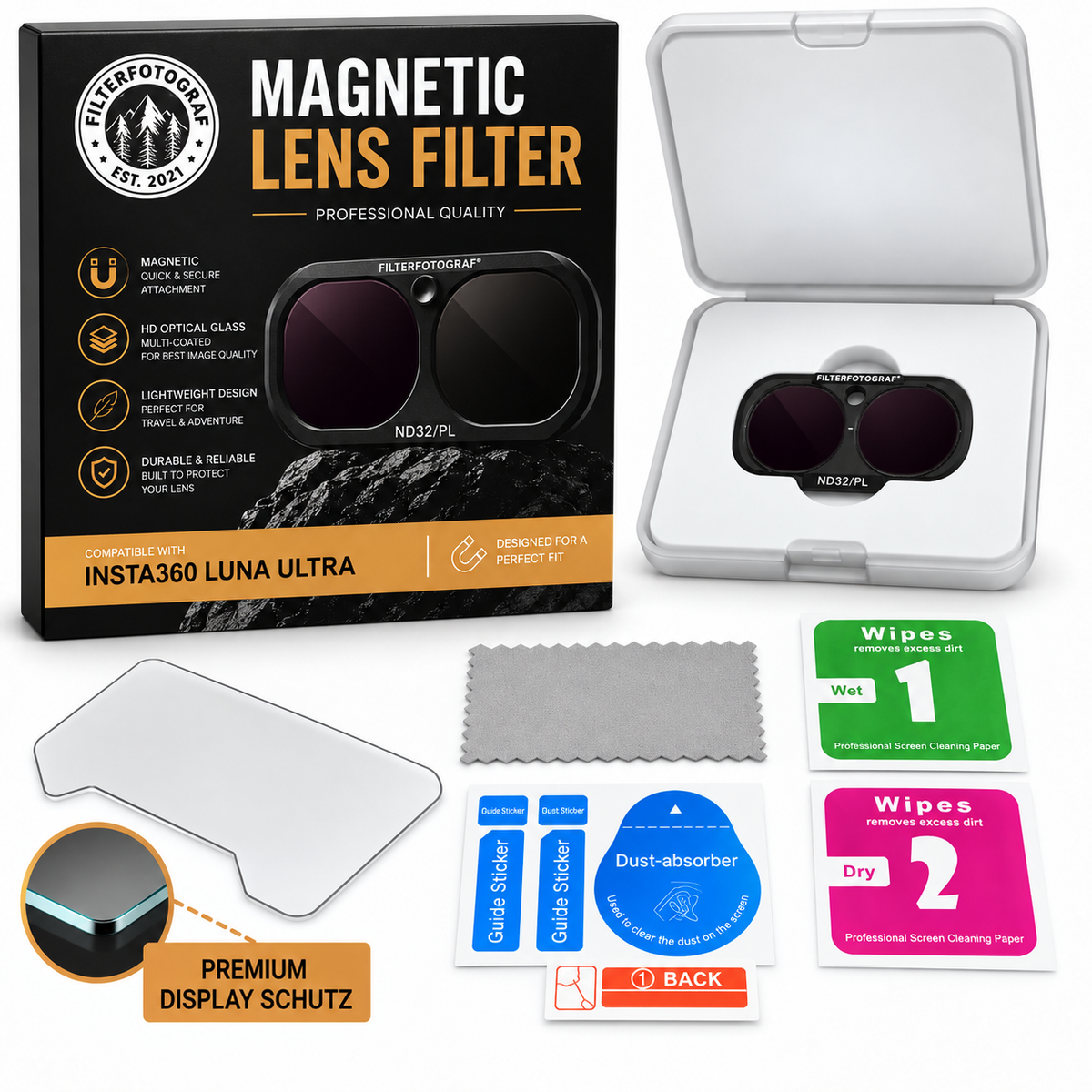 FILTERFOTOGRAF® InstaLuna Ultra VND2–32 – Magnetischer variabler ND-Filter für Insta360