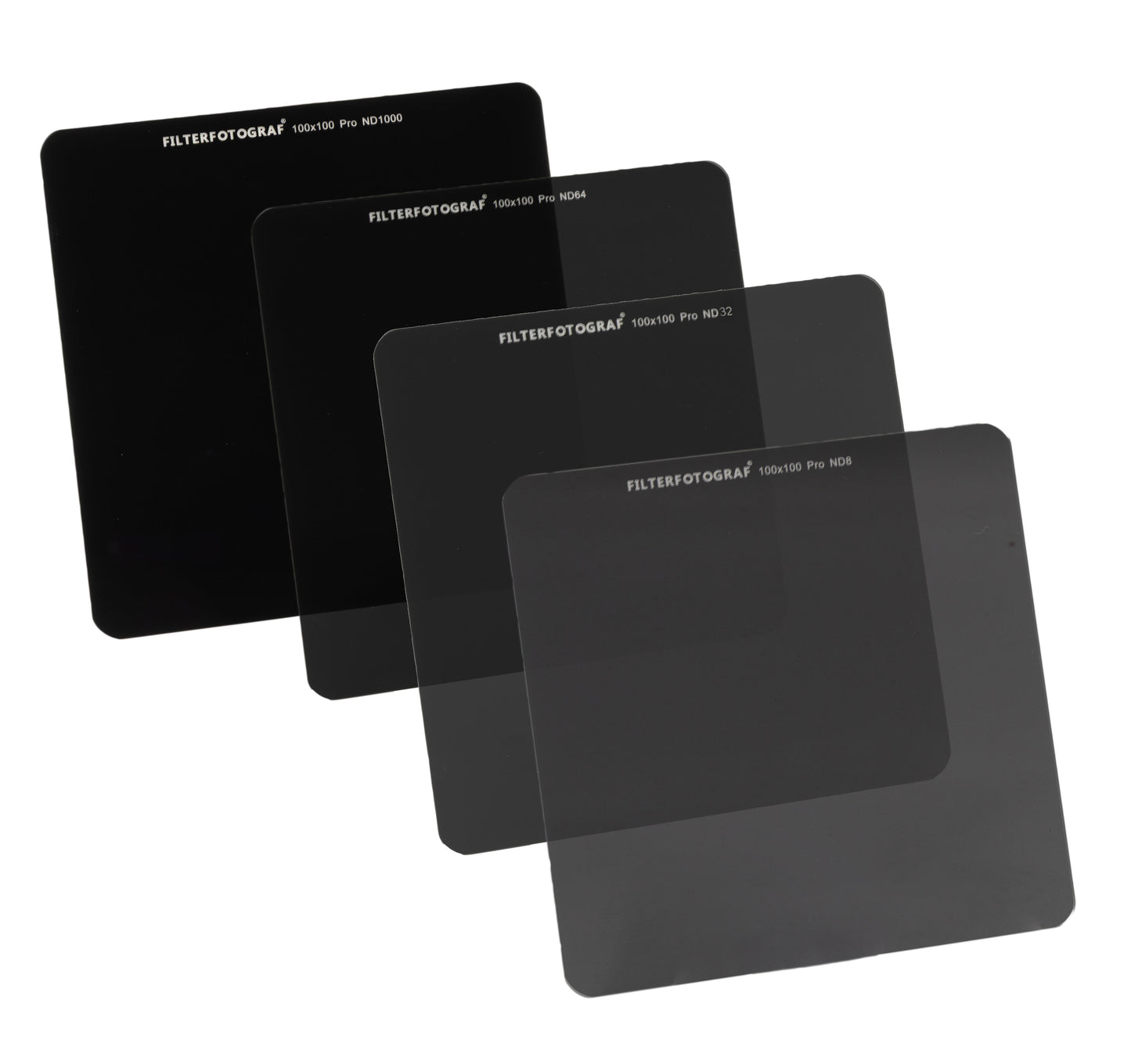 Filterfotograf® ND Filter Set 100x100mm – ND8, ND32, ND64 &amp; ND1000 made of Ultra HD glass with nano coating