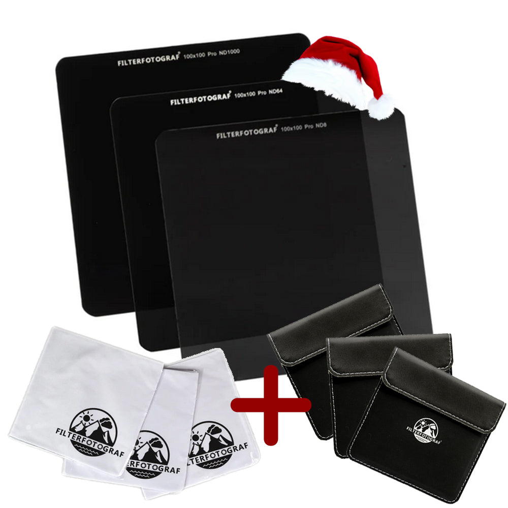 Filterfotograf® Weihnachts Angebot - ND Filter Set 100x100mm – ND8, ND64 & ND1000 aus Ultra HD Glas