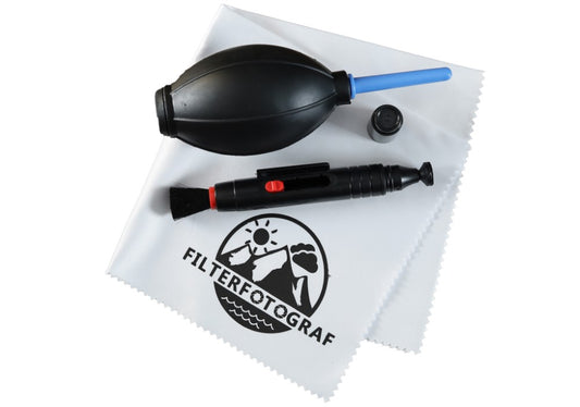 Filter cleaning set with large bellows, cleaning pen (lens pen) and XXL filter photographer microfiber cloth