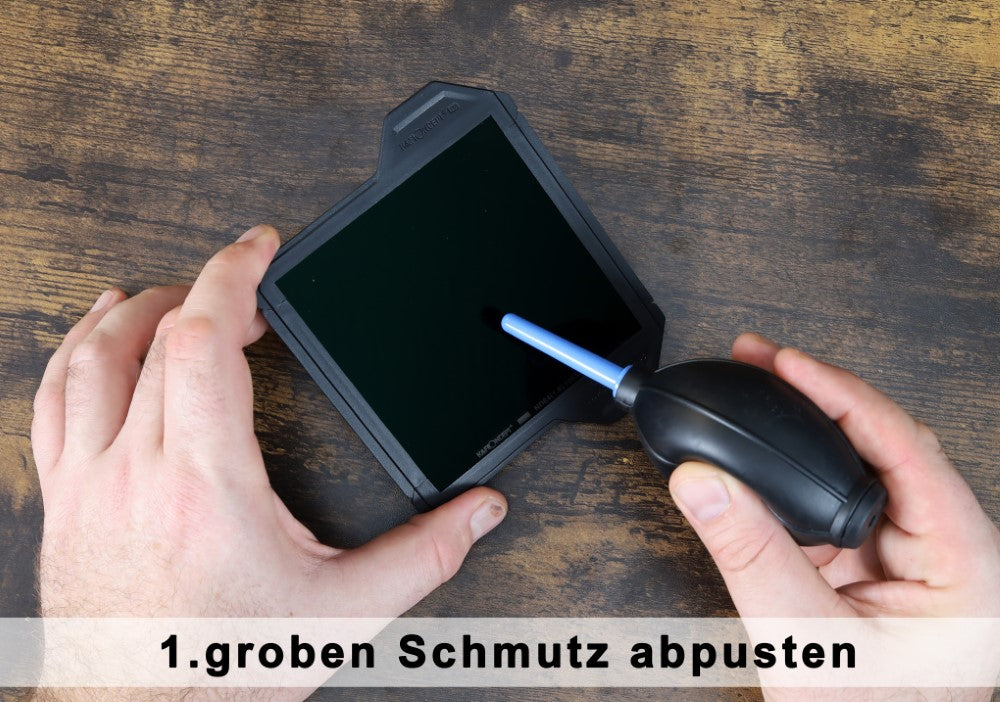 Filter Reinigungsset mit großem Blasebalg, Reinigungsstift (Lens Pen) und XXL Filterfotograf Mikrofasertuch