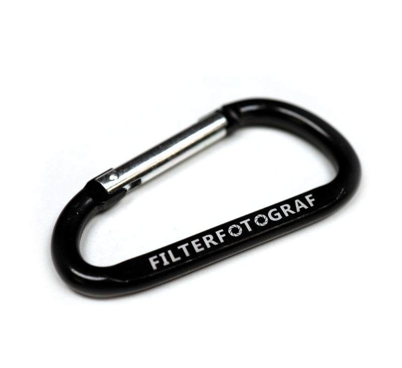 Filter photographer carabiner for the photo backpack with spring-loaded closure