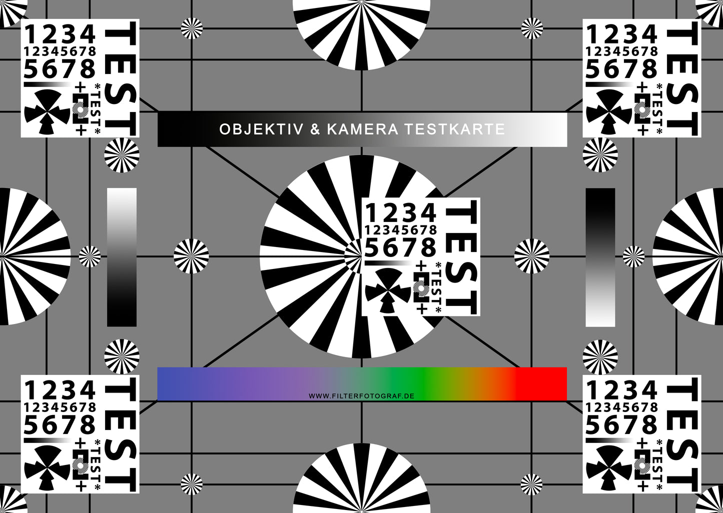 Testkarte für Objektive und Kameras - Prüfkarte für Objektivqualität von Filterfotograf